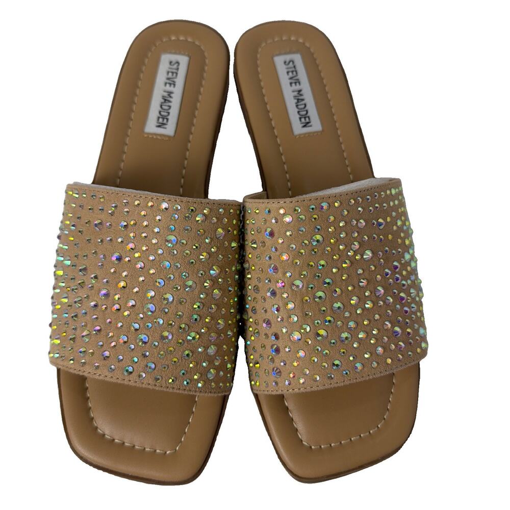 Steve Madden Lilu Iridescent Rhinestone Slide Sandals Women’s 6.5 Square Toe